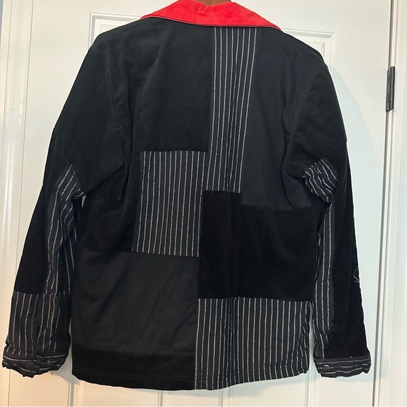 Puma Black Corduroy Patch Jacket with Red Collar and Striped Accents Size Small - Picture 3 of 4